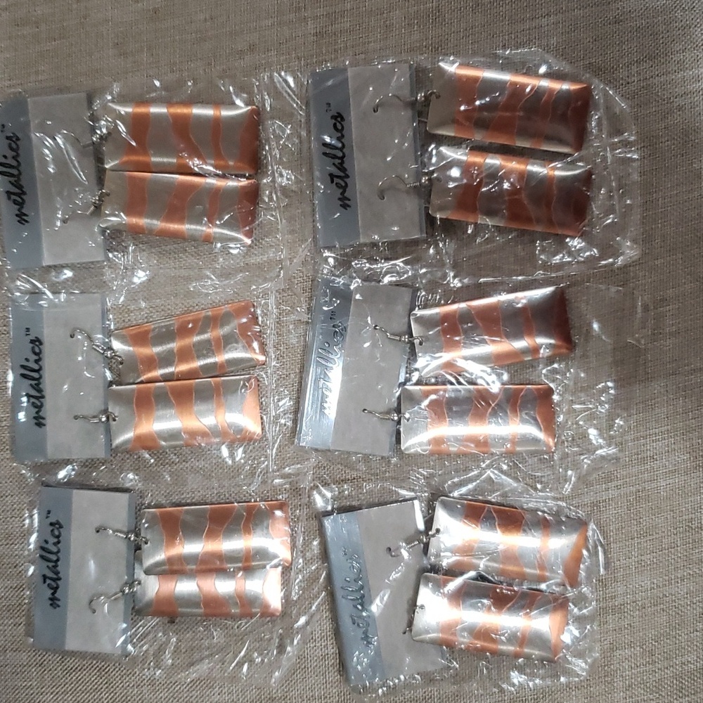 Lot of 6 Silver Copper Tone Rectangle Dangle Earrings